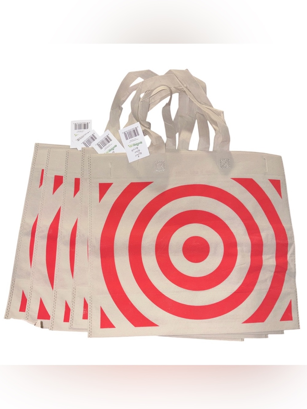 Target Canvas Tote Bag in Natural with Red Bullseye - Set of 5